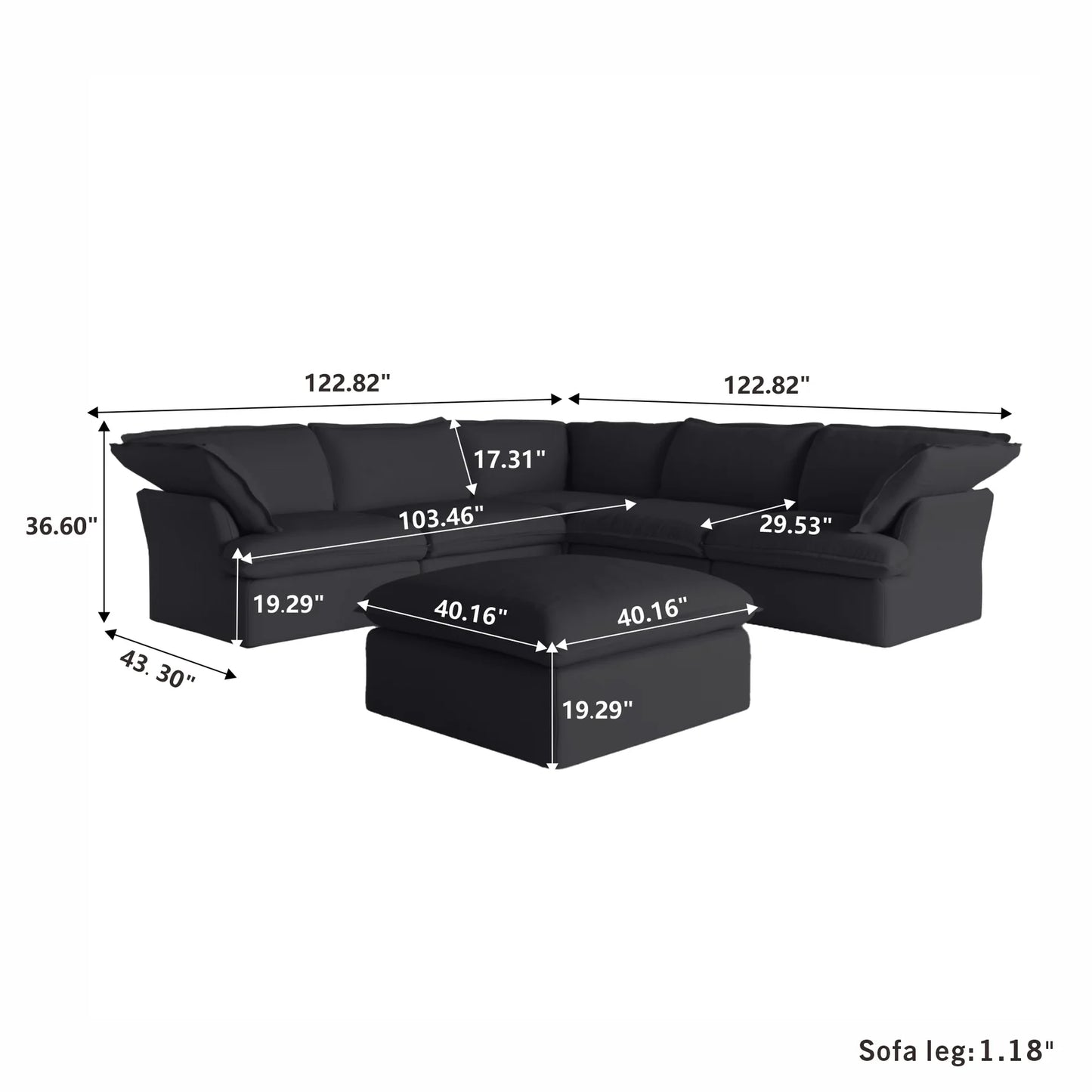 Modular Luxe 5-Seater Corner Sectional + Ottoman