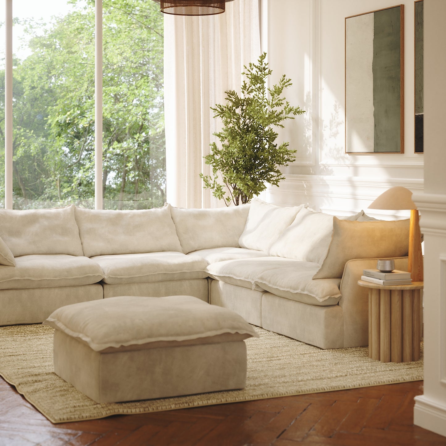 CloudComfort™ Modular Washable Luxe Sofa - 5 Seater Corner Sectional + Ottoman