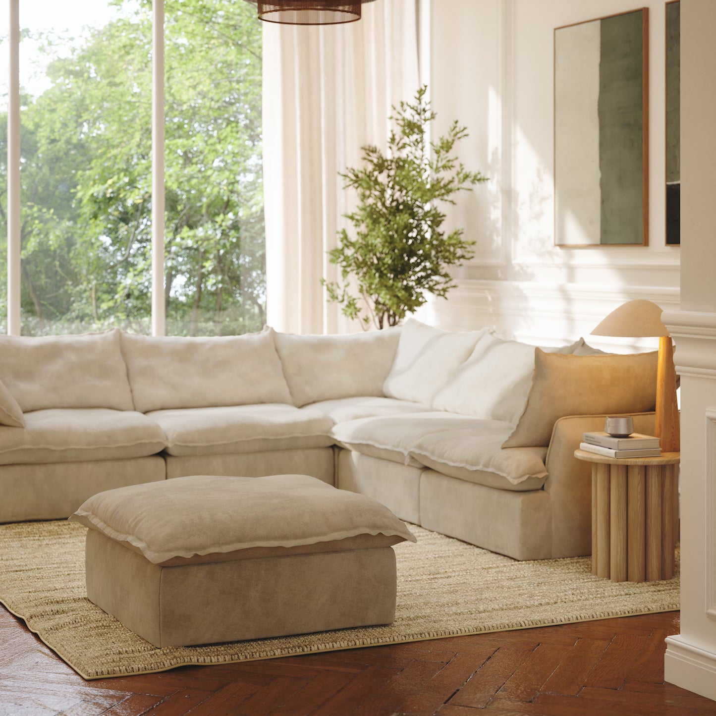 CloudComfort™ Modular Washable Luxe Sofa - 5 Seater Corner Sectional + Ottoman