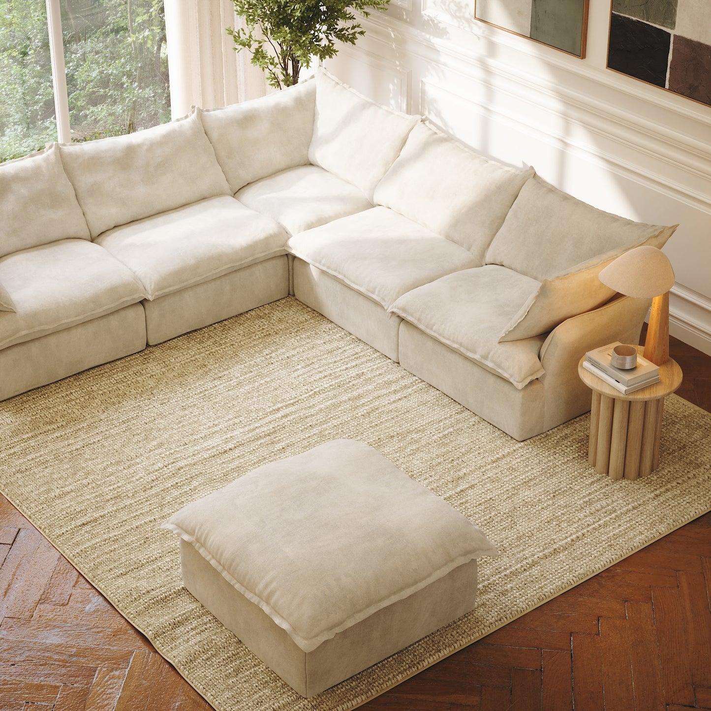 CloudComfort™ Modular Washable Luxe Sofa - 5 Seater Corner Sectional + Ottoman