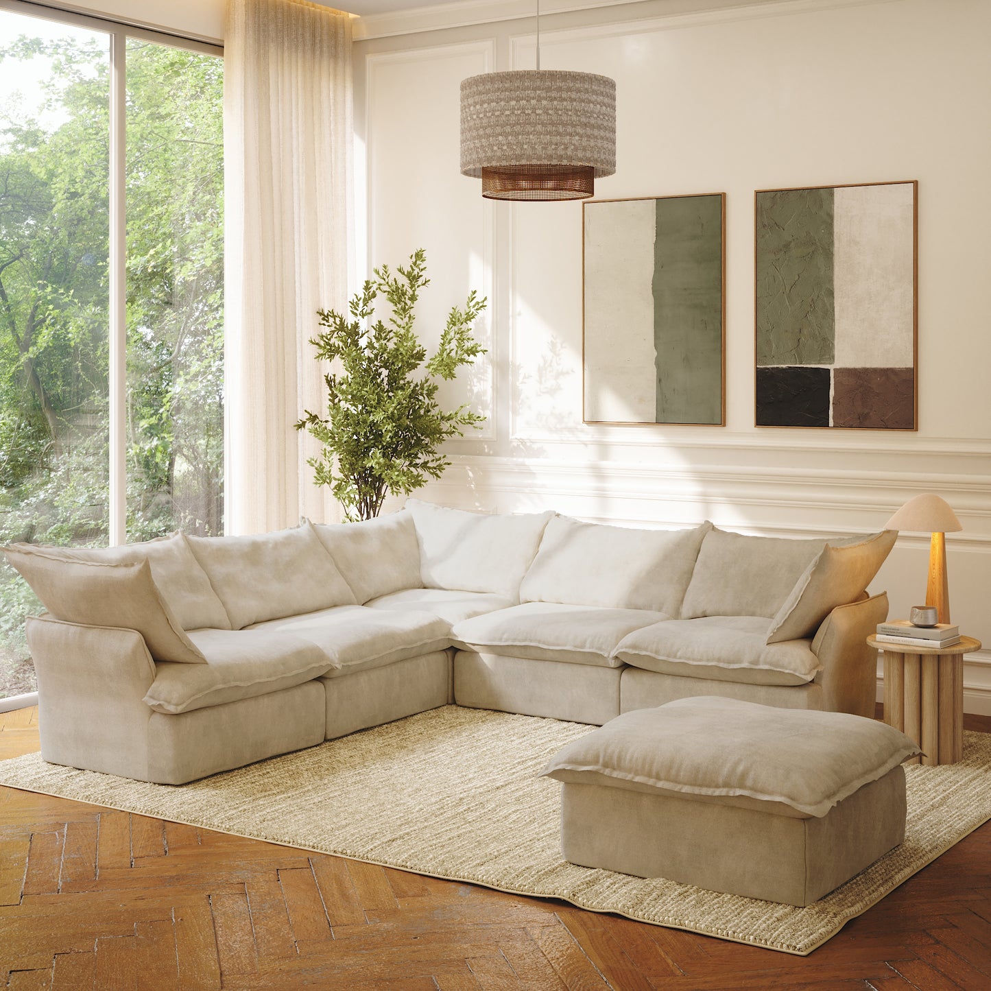 CloudComfort™ Modular Washable Luxe Sofa - 5 Seater Corner Sectional + Ottoman