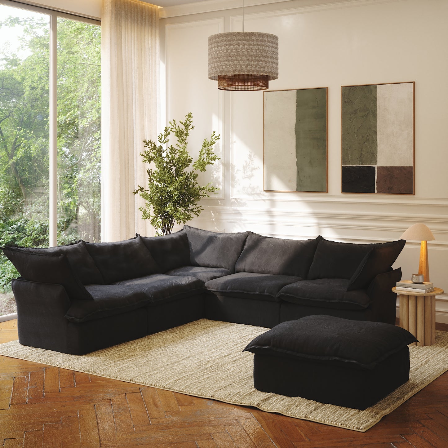 CloudComfort™ Modular Washable Luxe Sofa - 5 Seater Corner Sectional + Ottoman