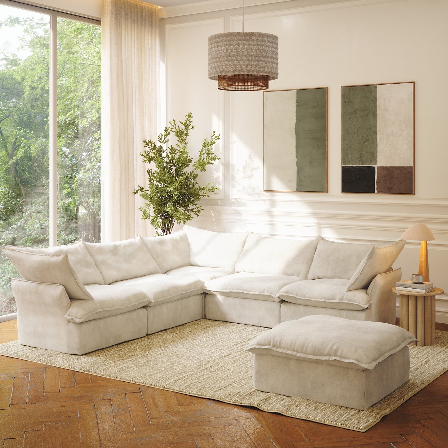 CloudComfort™ Modular Washable Luxe Sofa - 5 Seater Corner Sectional + Ottoman