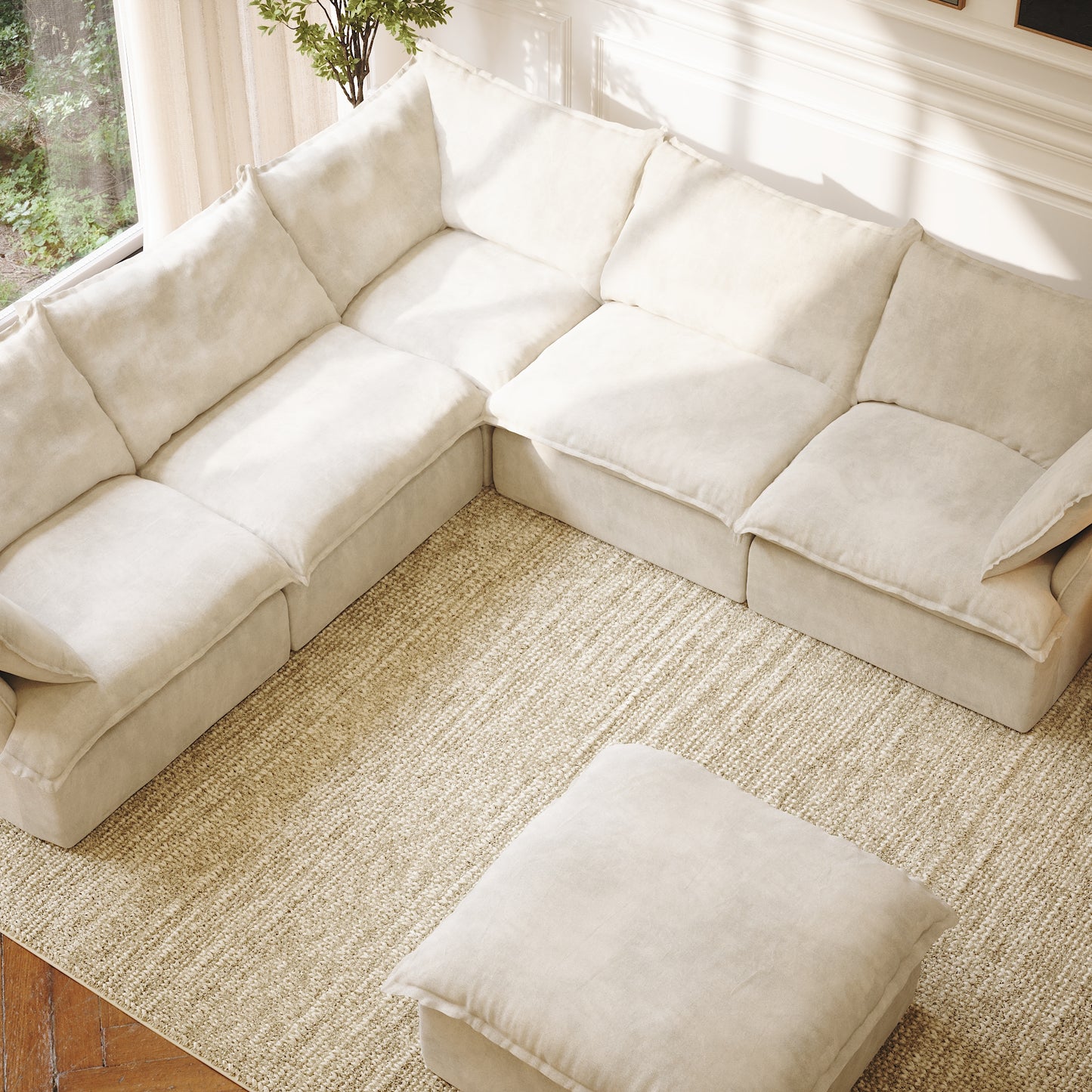 CloudComfort™ Modular Washable Luxe Sofa - 5 Seater Corner Sectional + Ottoman