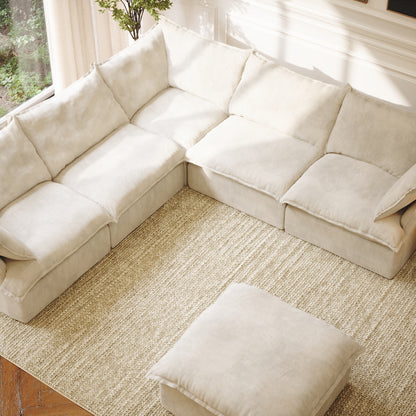 CloudComfort™ Modular Washable Luxe Sofa - 5 Seater Corner Sectional + Ottoman
