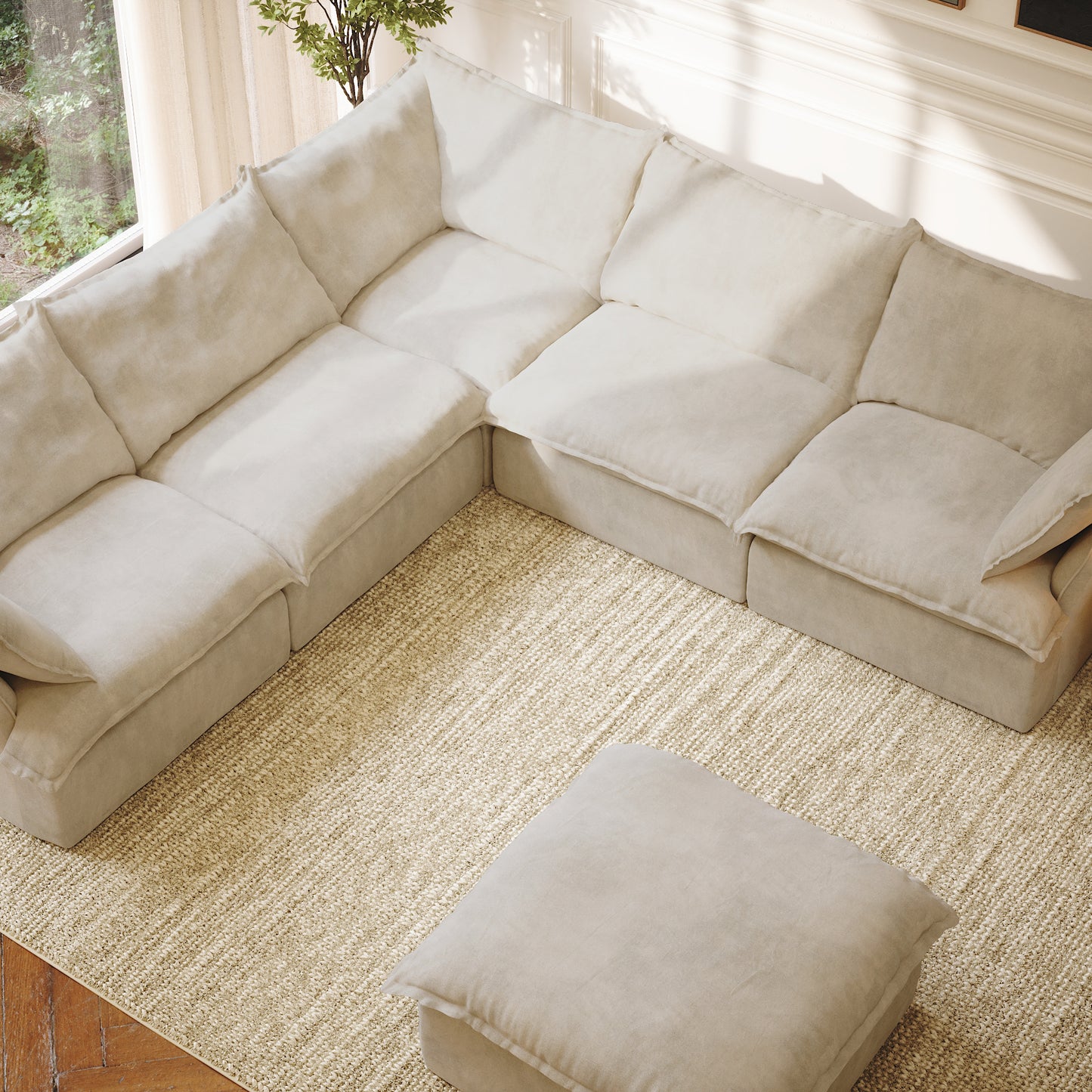CloudComfort™ Modular Washable Luxe Sofa - 5 Seater Corner Sectional + Ottoman
