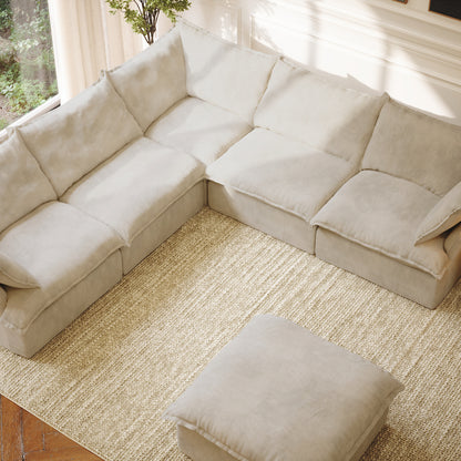 CloudComfort™ Modular Washable Luxe Sofa - 5 Seater Corner Sectional + Ottoman