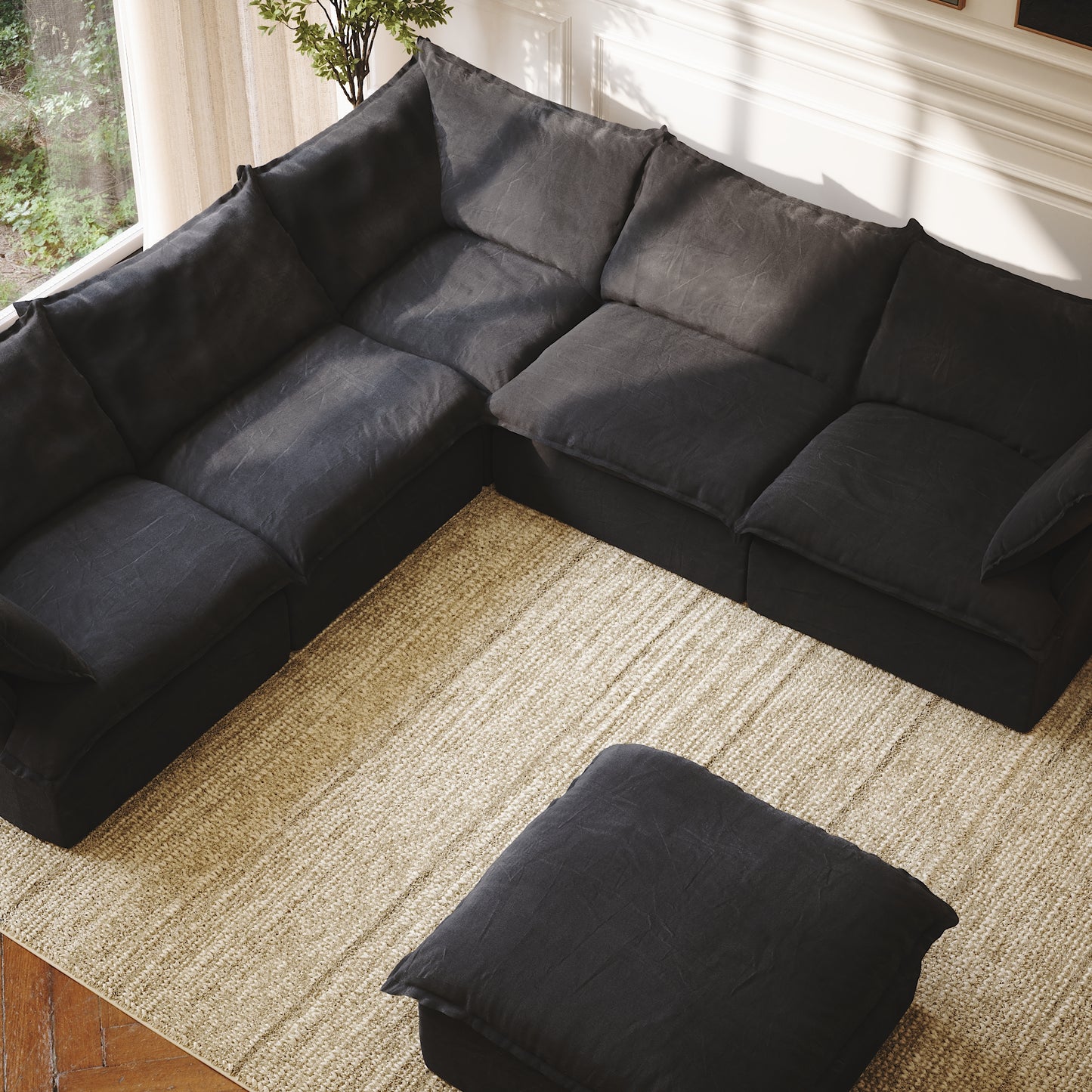 CloudComfort™ Modular Washable Luxe Sofa - 5 Seater Corner Sectional + Ottoman