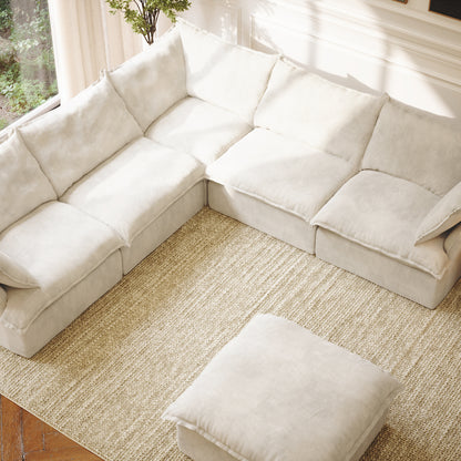 CloudComfort™ Modular Washable Luxe Sofa - 5 Seater Corner Sectional + Ottoman