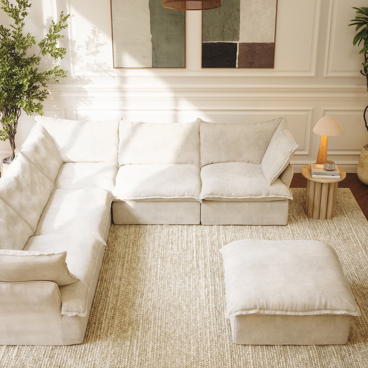 CloudComfort™ Modular Washable Luxe Sofa - 5 Seater Corner Sectional + Ottoman