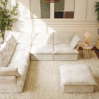 CloudComfort™ Modular Washable Luxe Sofa - 5 Seater Corner Sectional + Ottoman