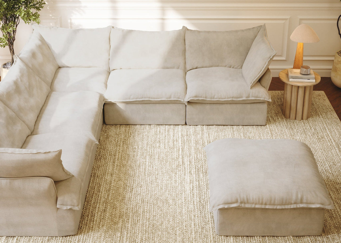 CloudComfort™ Modular Washable Luxe Sofa - 5 Seater Corner Sectional + Ottoman