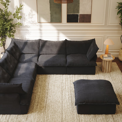 CloudComfort™ Modular Washable Luxe Sofa - 5 Seater Corner Sectional + Ottoman