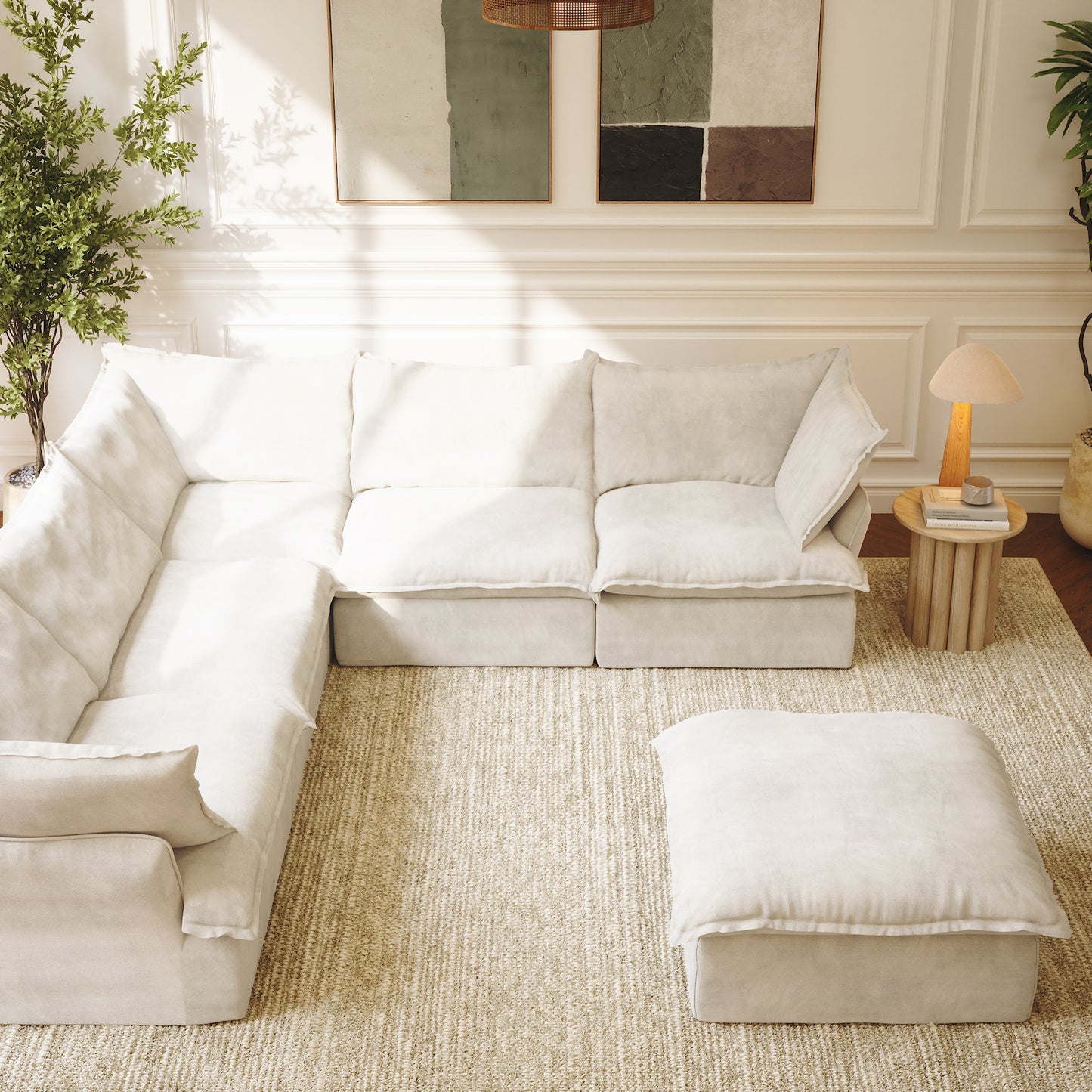 CloudComfort™ Modular Washable Luxe Sofa - 5 Seater Corner Sectional + Ottoman