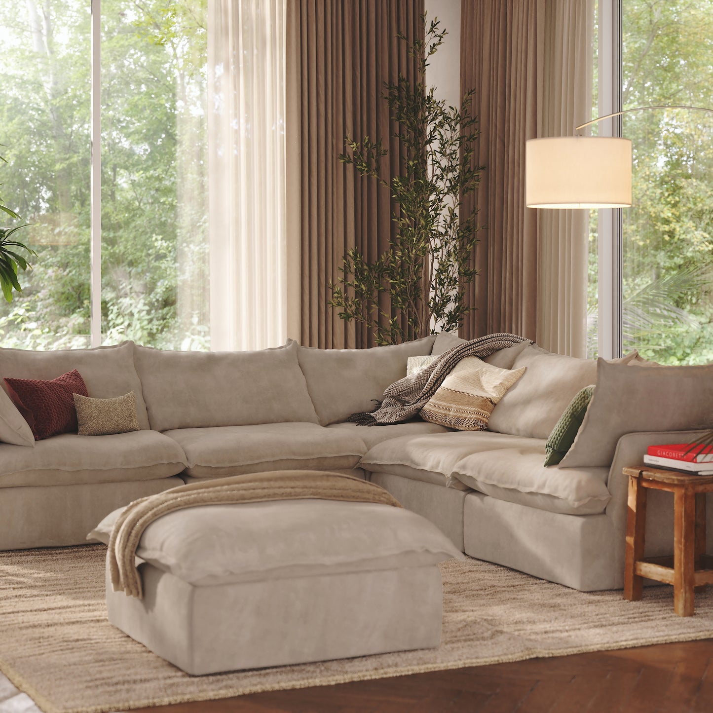 CloudComfort™ Modular Washable Luxe Sofa - 5 Seater Corner Sectional + Ottoman