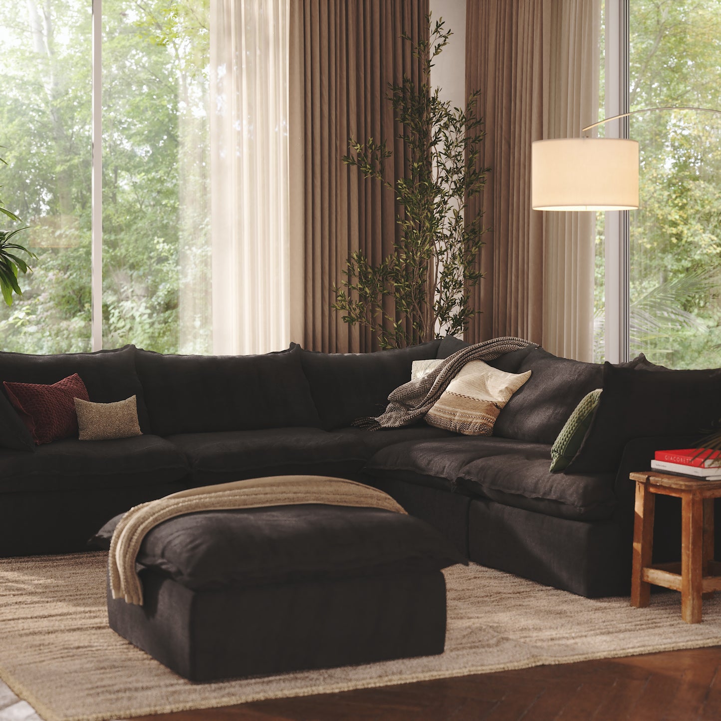 CloudComfort™ Modular Washable Luxe Sofa - 5 Seater Corner Sectional + Ottoman