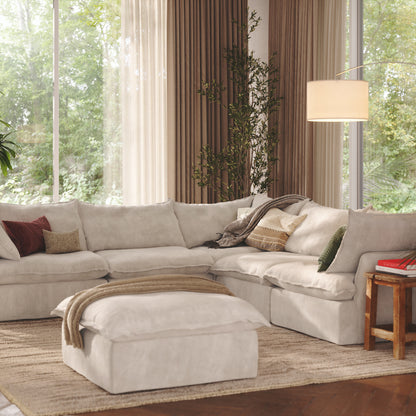 CloudComfort™ Modular Washable Luxe Sofa - 5 Seater Corner Sectional + Ottoman