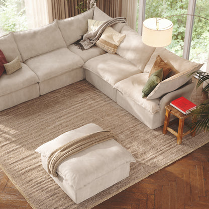 CloudComfort™ Modular Washable Luxe Sofa - 5 Seater Corner Sectional + Ottoman