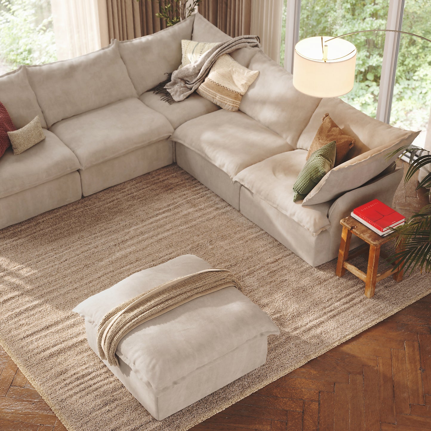 CloudComfort™ Modular Washable Luxe Sofa - 5 Seater Corner Sectional + Ottoman