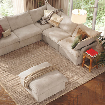 CloudComfort™ Modular Washable Luxe Sofa - 5 Seater Corner Sectional + Ottoman