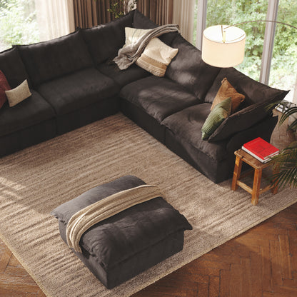 CloudComfort™ Modular Washable Luxe Sofa - 5 Seater Corner Sectional + Ottoman