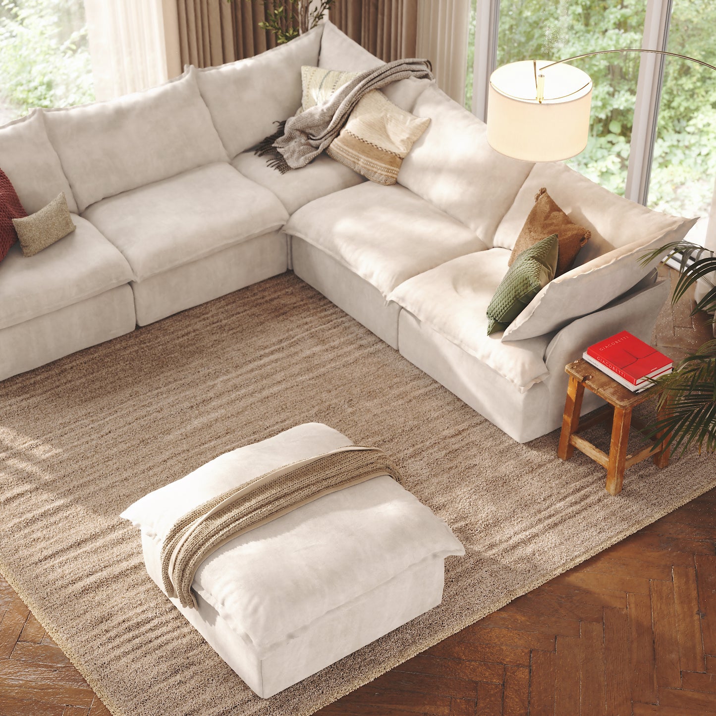 CloudComfort™ Modular Washable Luxe Sofa - 5 Seater Corner Sectional + Ottoman