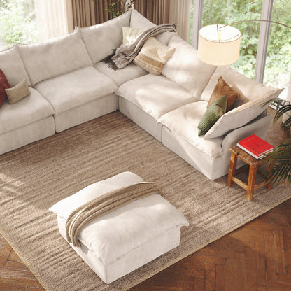 CloudComfort™ Modular Washable Luxe Sofa - 5 Seater Corner Sectional + Ottoman