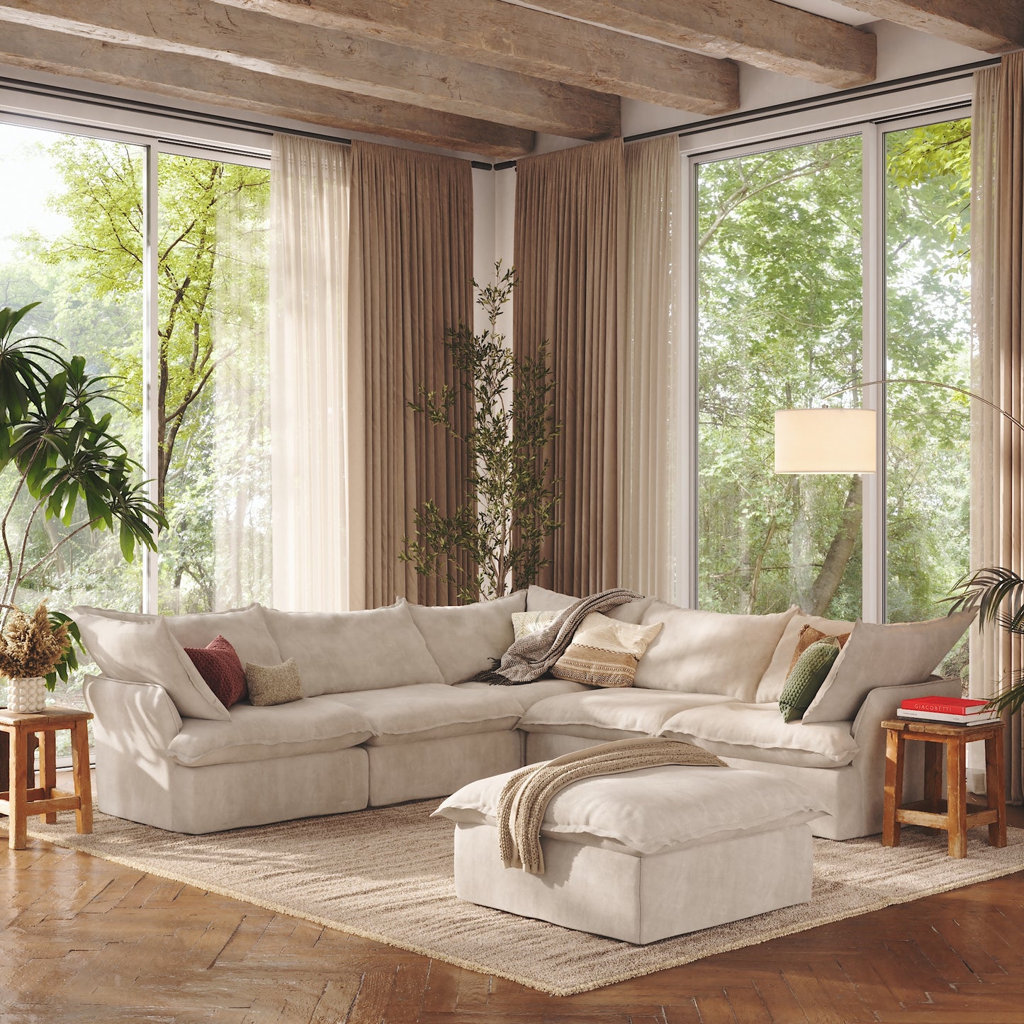 CloudComfort™ Modular Washable Luxe Sofa - 5 Seater Corner Sectional + Ottoman