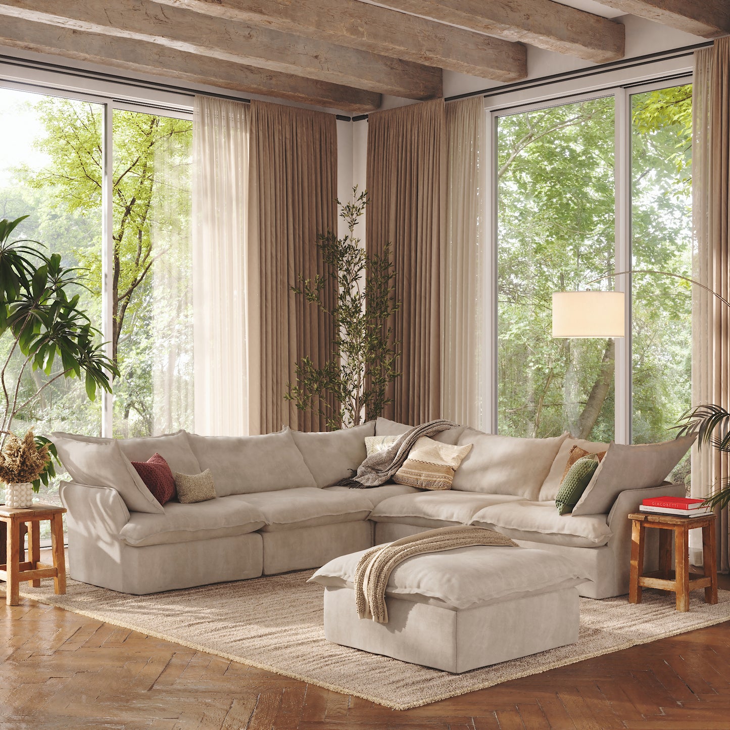 CloudComfort™ Modular Washable Luxe Sofa - 5 Seater Corner Sectional + Ottoman