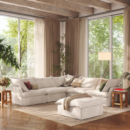 CloudComfort™ Modular Washable Luxe Sofa - 5 Seater Corner Sectional + Ottoman