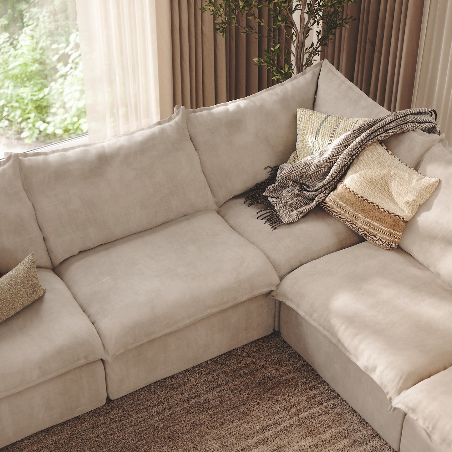 CloudComfort™ Modular Washable Luxe Sofa - 5 Seater Corner Sectional + Ottoman