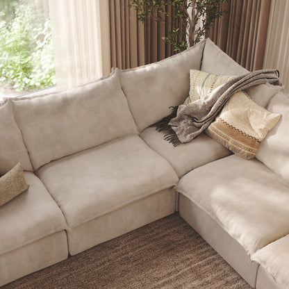 CloudComfort™ Modular Washable Luxe Sofa - 5 Seater Corner Sectional + Ottoman