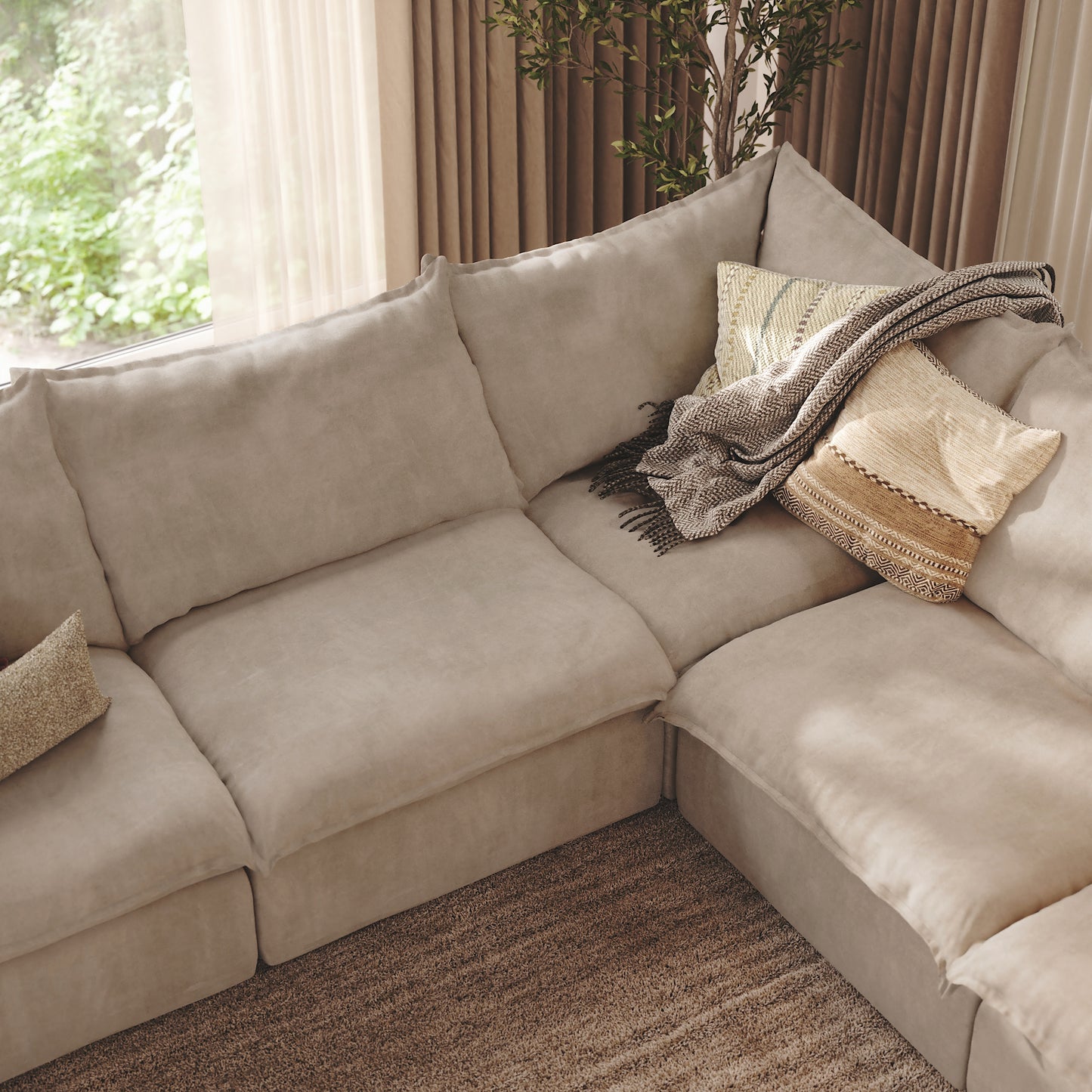 CloudComfort™ Modular Washable Luxe Sofa - 5 Seater Corner Sectional + Ottoman