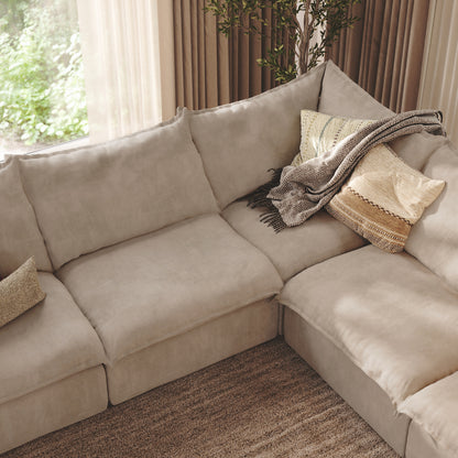 CloudComfort™ Modular Washable Luxe Sofa - 5 Seater Corner Sectional + Ottoman