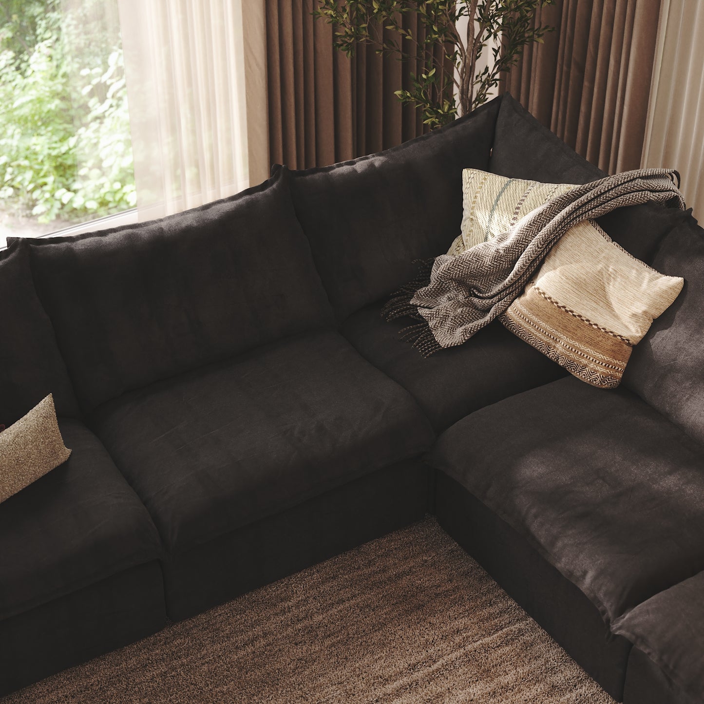CloudComfort™ Modular Washable Luxe Sofa - 5 Seater Corner Sectional + Ottoman