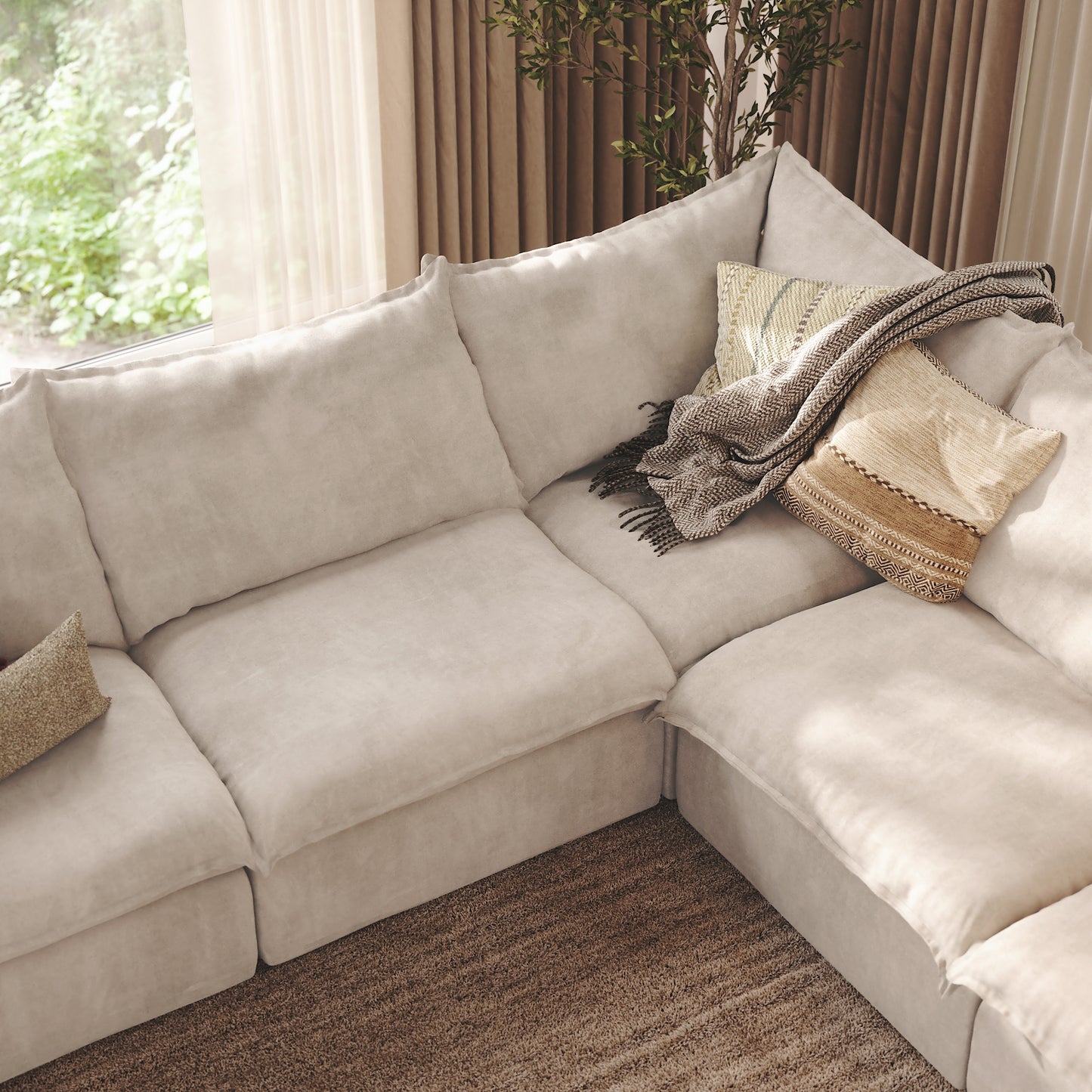 CloudComfort™ Modular Washable Luxe Sofa - 5 Seater Corner Sectional + Ottoman