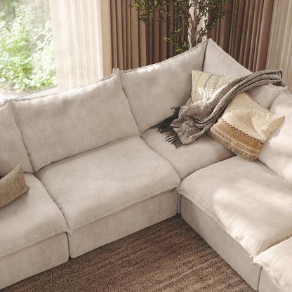CloudComfort™ Modular Washable Luxe Sofa - 5 Seater Corner Sectional + Ottoman