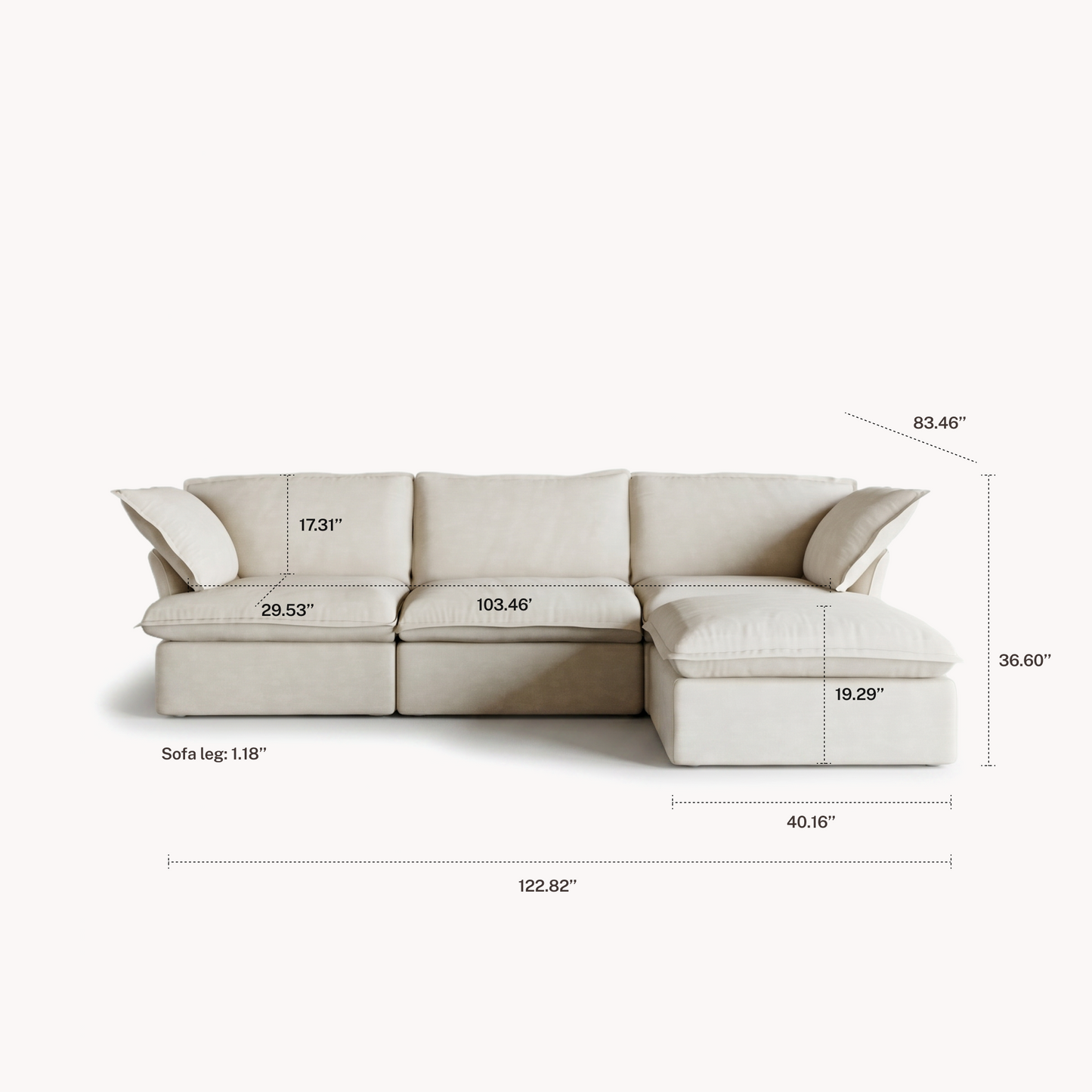 CloudComfort™ Modular Washable Luxe Sofa - 3 Seater Chaise