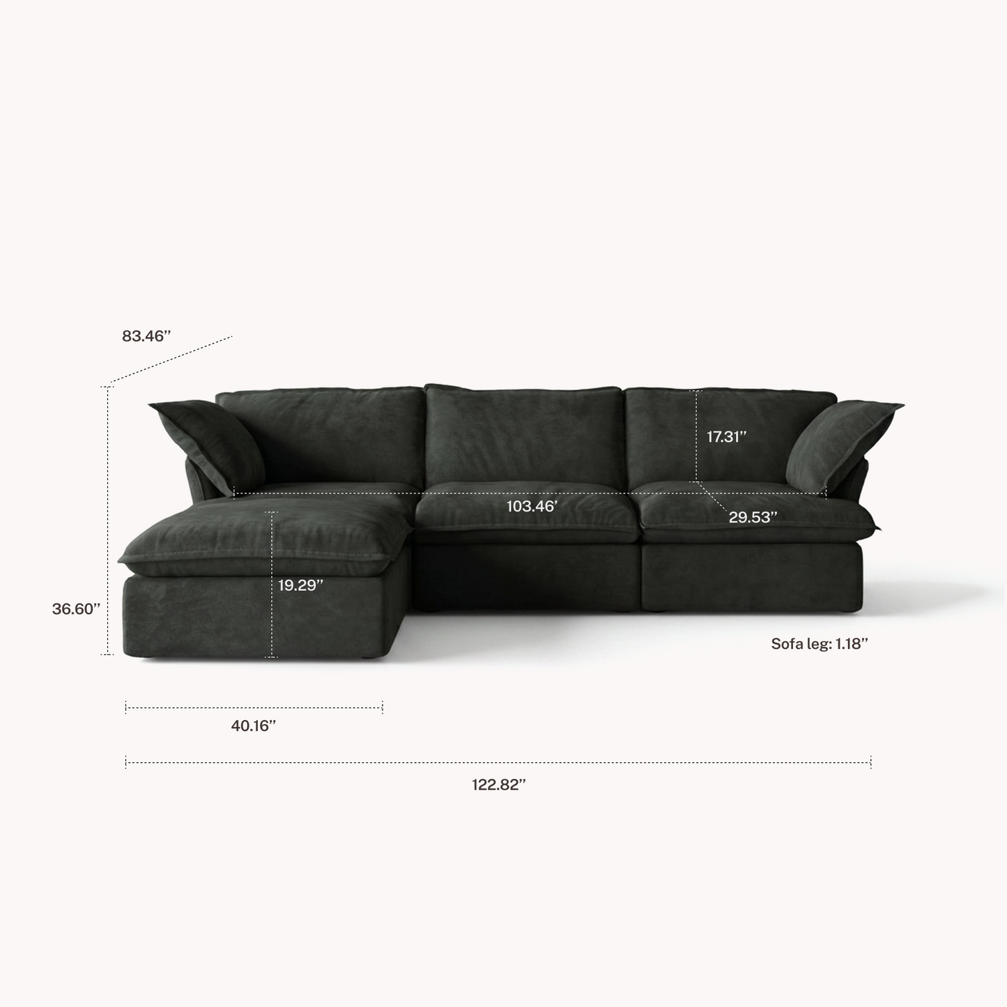 CloudComfort™ Modular Washable Luxe Sofa - 3 Seater Chaise