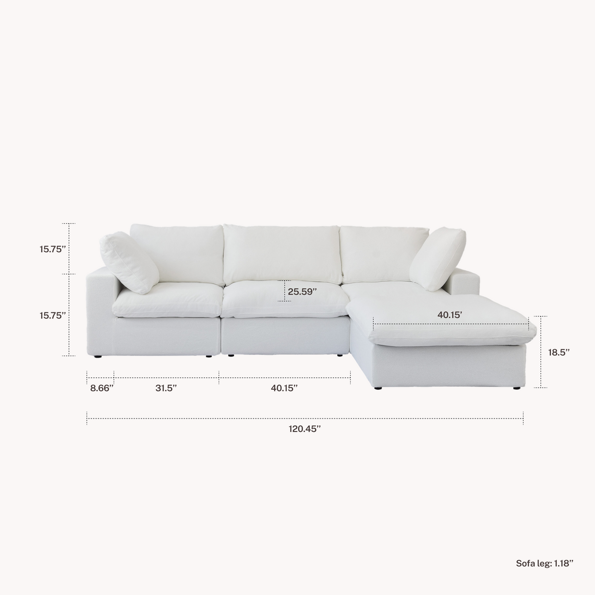 CloudComfort™ Modular Washable Classic Sofa - 3 Seater Chaise