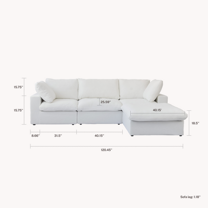 CloudComfort™ Modular Washable Classic Sofa - 3 Seater Chaise