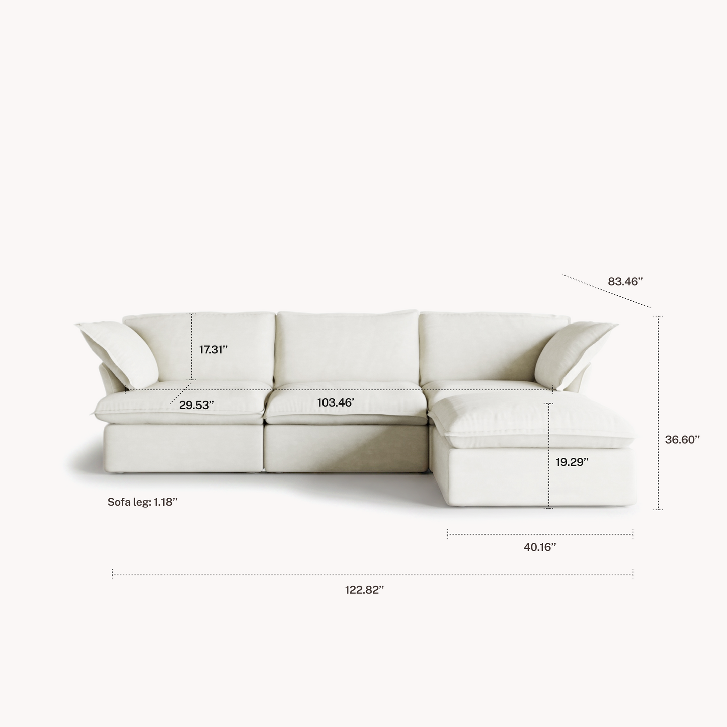 CloudComfort™ Modular Washable Luxe Sofa - 3 Seater Chaise