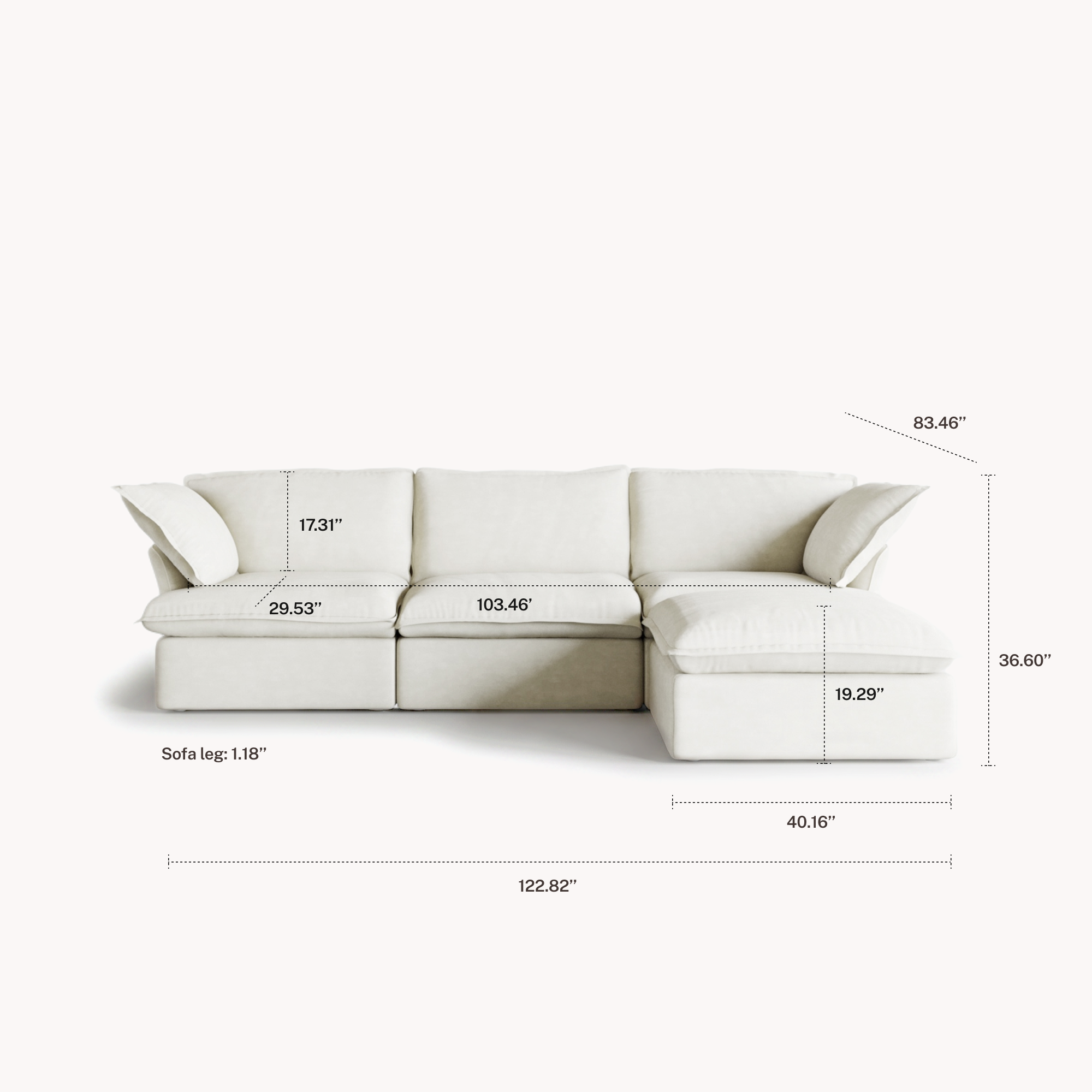 CloudComfort™ Modular Washable Luxe Sofa - 3 Seater Chaise