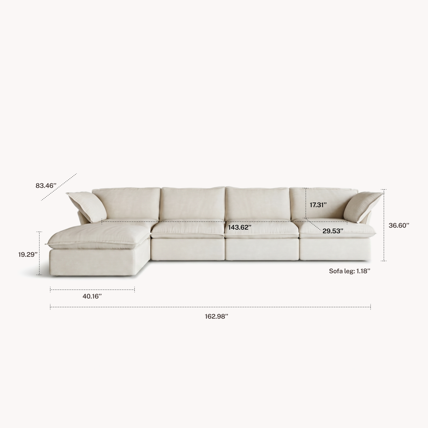 CloudComfort™ Modular Washable Luxe Sofa - 4 Seater Chaise