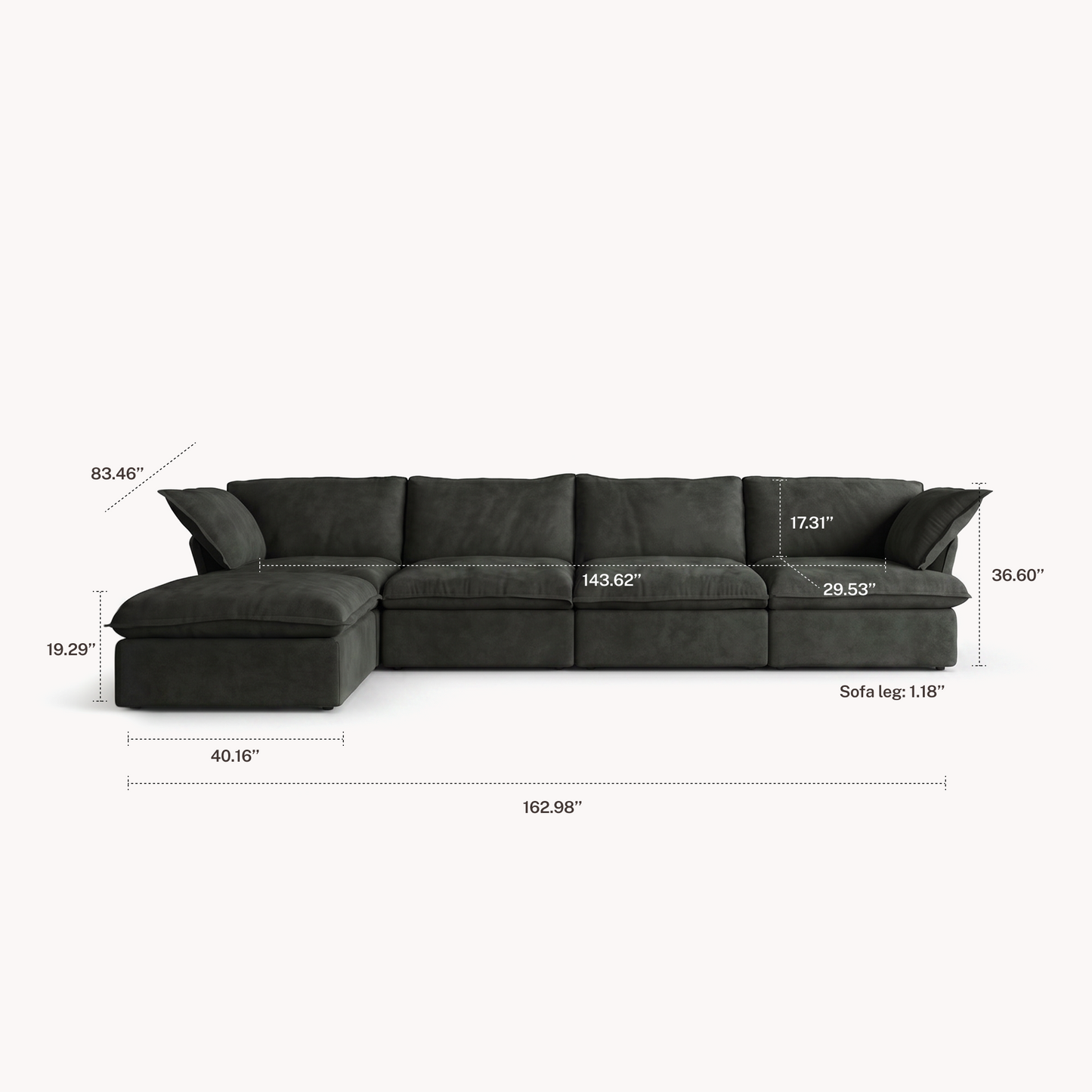 CloudComfort™ Modular Washable Luxe Sofa - 4 Seater Chaise