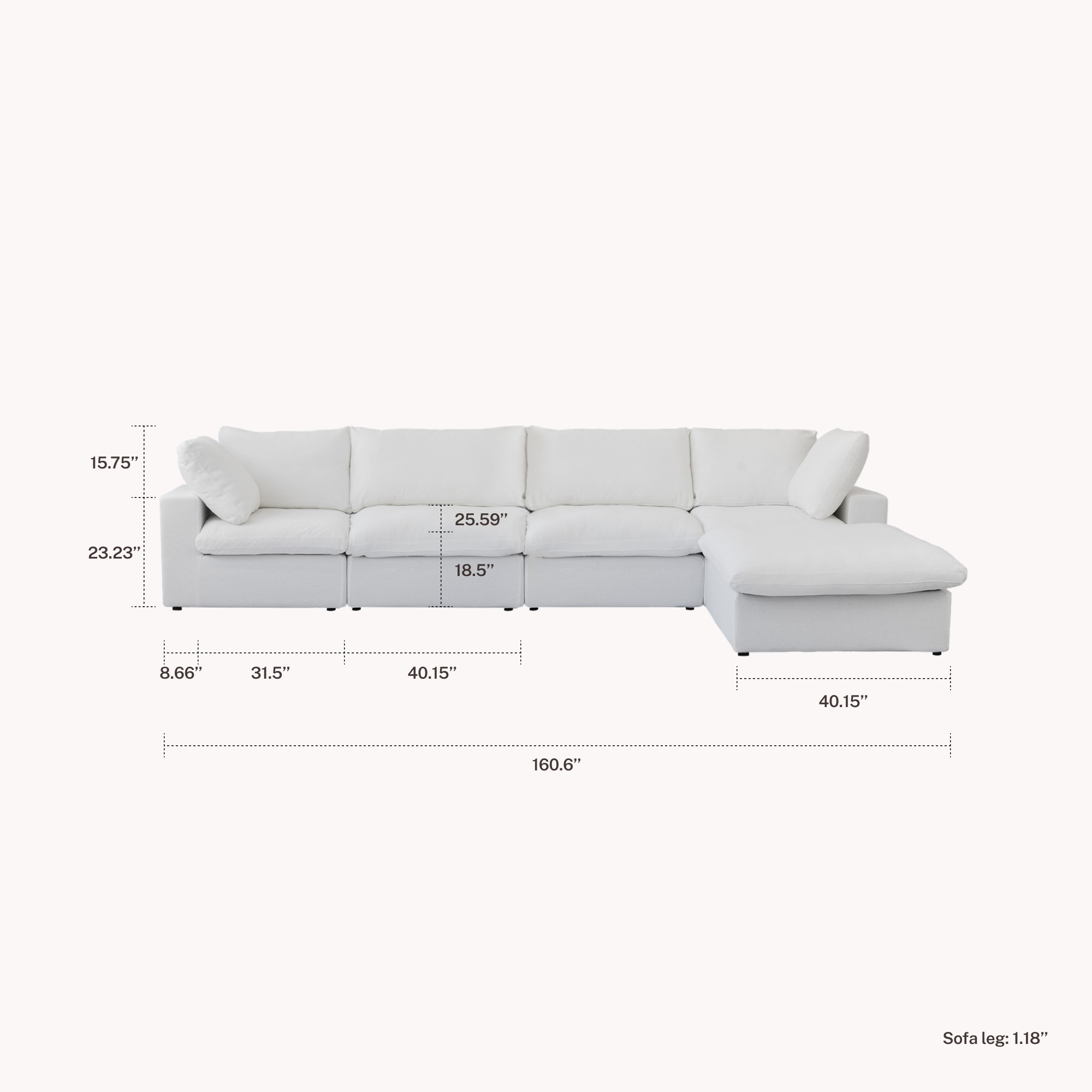 CloudComfort™ Modular Washable Classic Sofa - 4 Seater Chaise