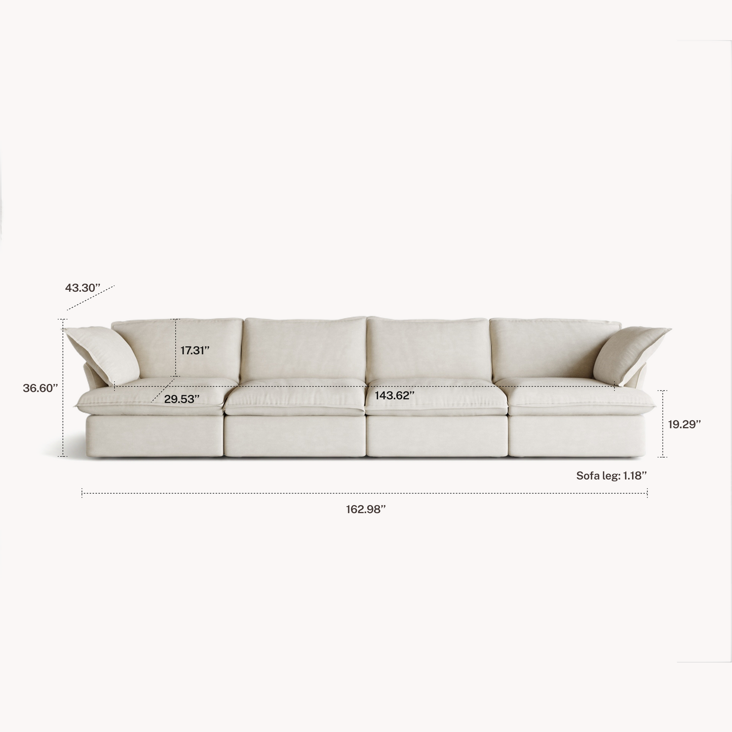 CloudComfort™ Modular Washable Luxe Sofa - 4 Seater