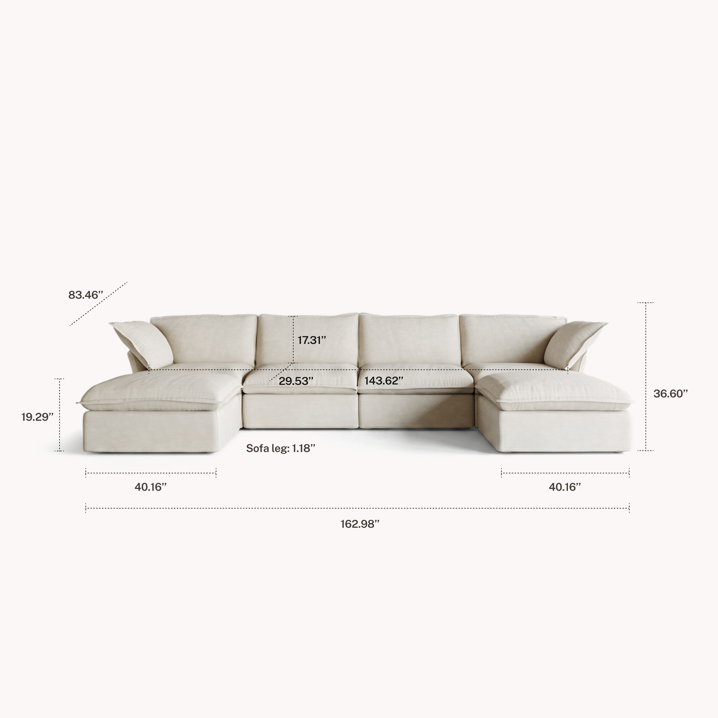 CloudComfort™ Modular Washable Luxe Sofa - 4 Seater U-Sectional