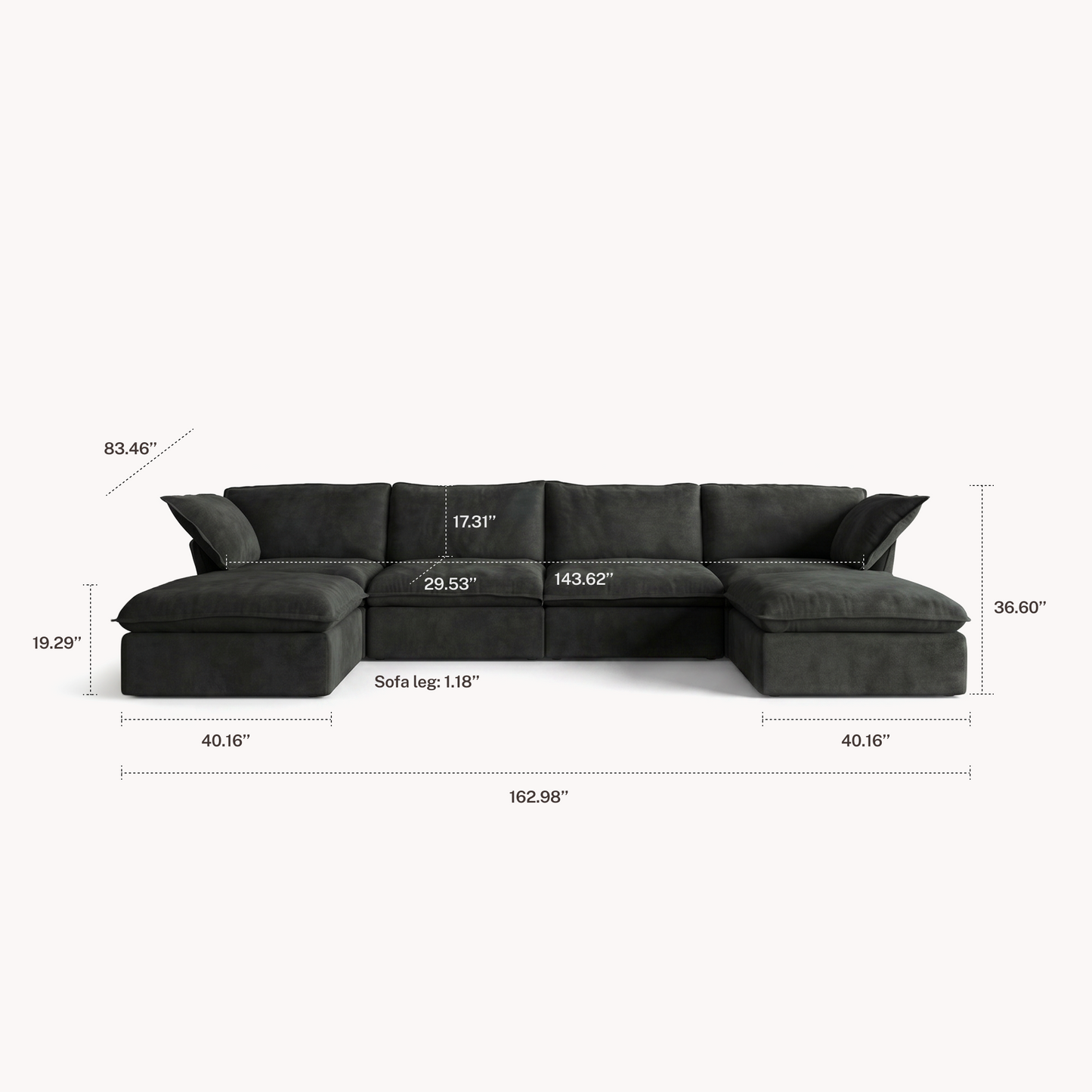 CloudComfort™ Modular Washable Luxe Sofa - 4 Seater U-Sectional