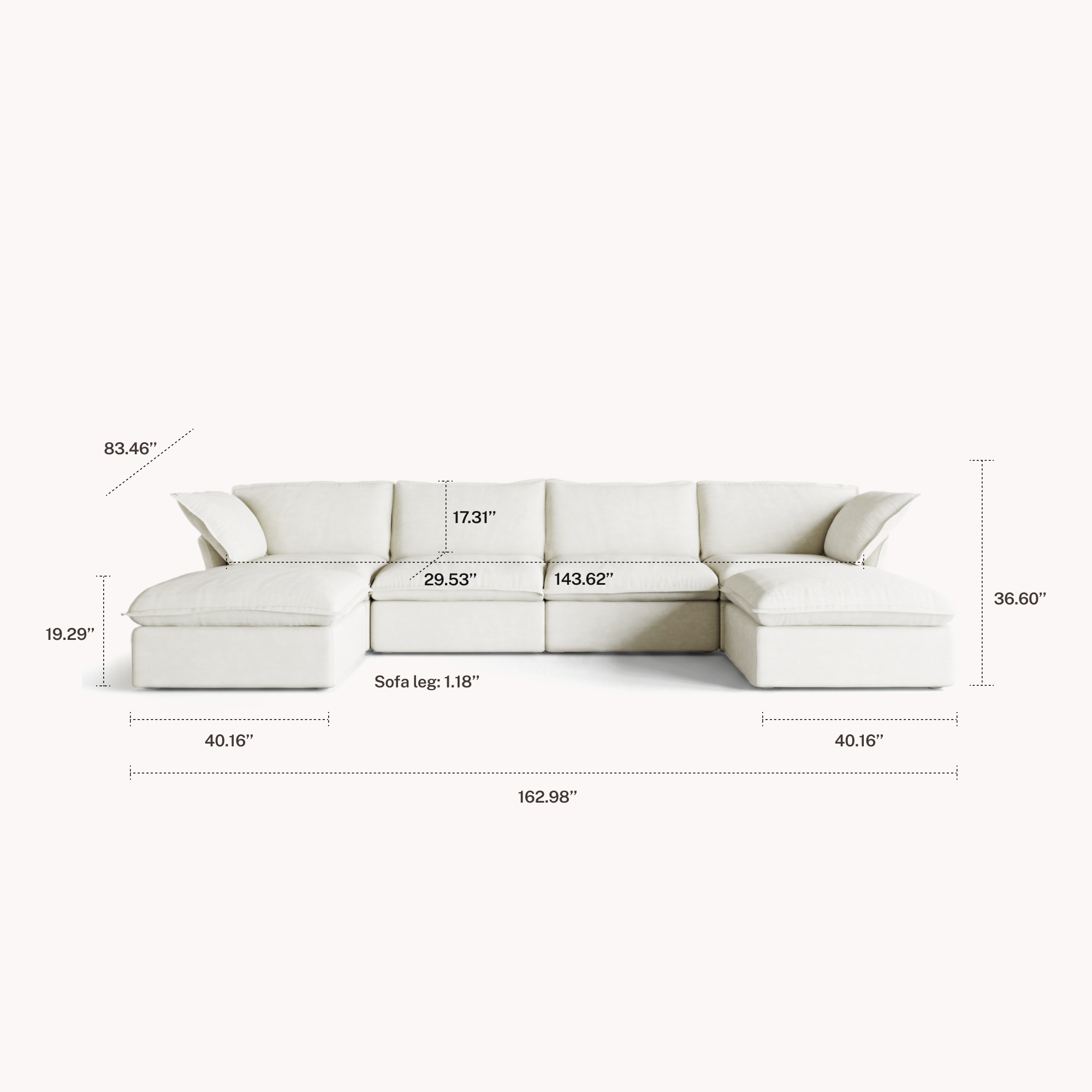 CloudComfort™ Modular Washable Luxe Sofa - 4 Seater U-Sectional